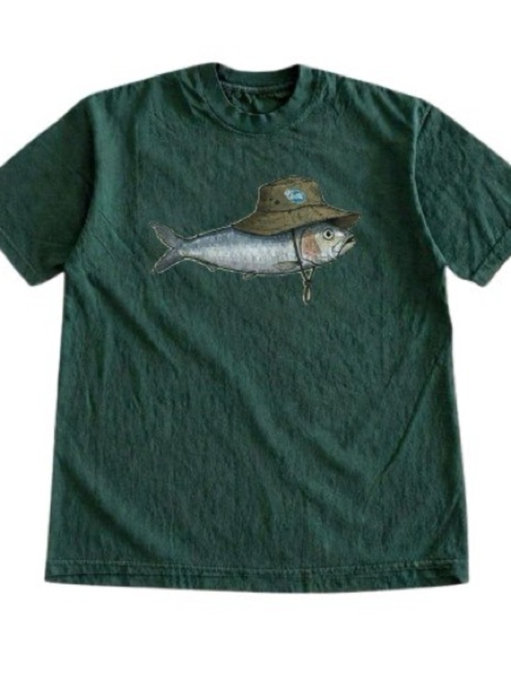 Forest Green Short Sleeve Tee with Fishing Fish Graphic